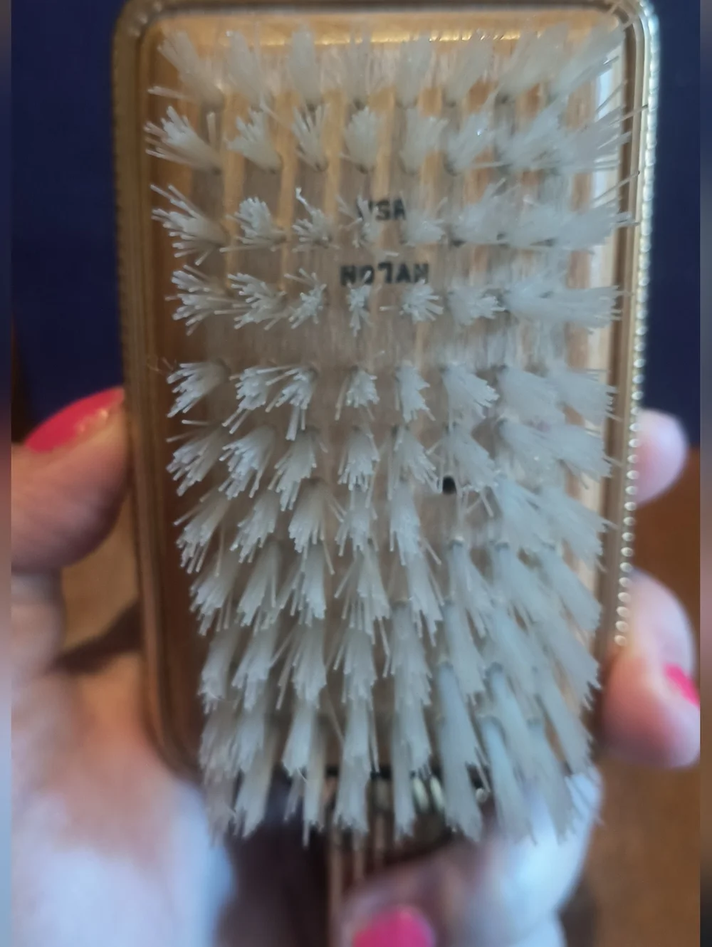 Vtg 1950s Hollywood Regency Gold Vanity Hair Brush Floral Brocade MidCent Decor